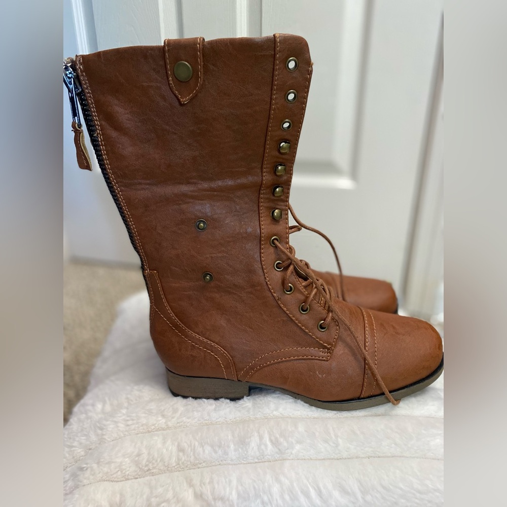 Charlotte Russe Brown Lace-Up Boots with Side Zipper